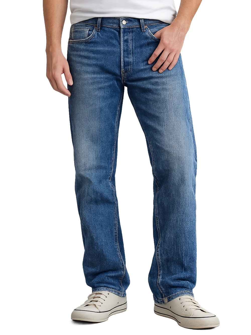 Levi's Straight Leg Jeans Men’s Blue Denim, Button Fly, Logo Accent, 501 Series